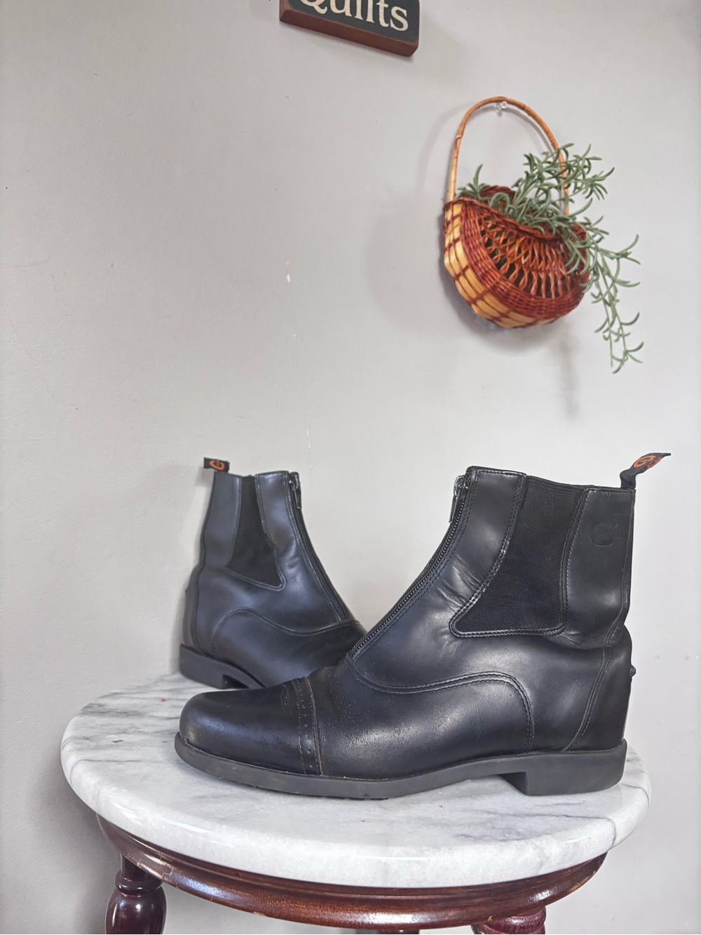 Equestrian Women's Black Leather Riding Boots - Front Zip- Womens 6